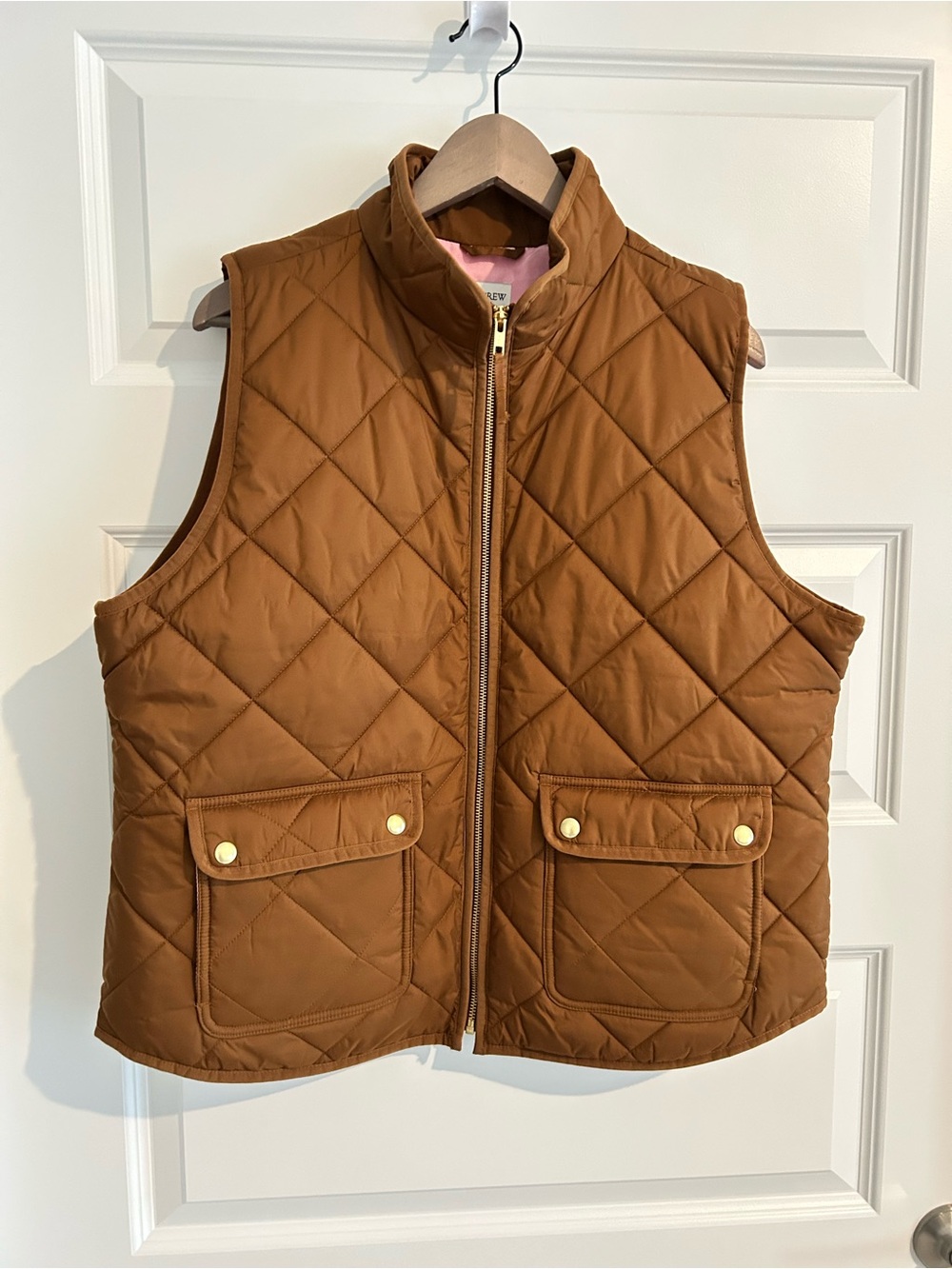 J Crew Quilted Vest Chestnut Brown with Gold Accents Size XL
